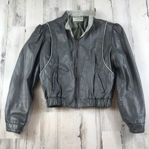 Vintage Charcoal Gray 80’s Genuine Leather Jacket